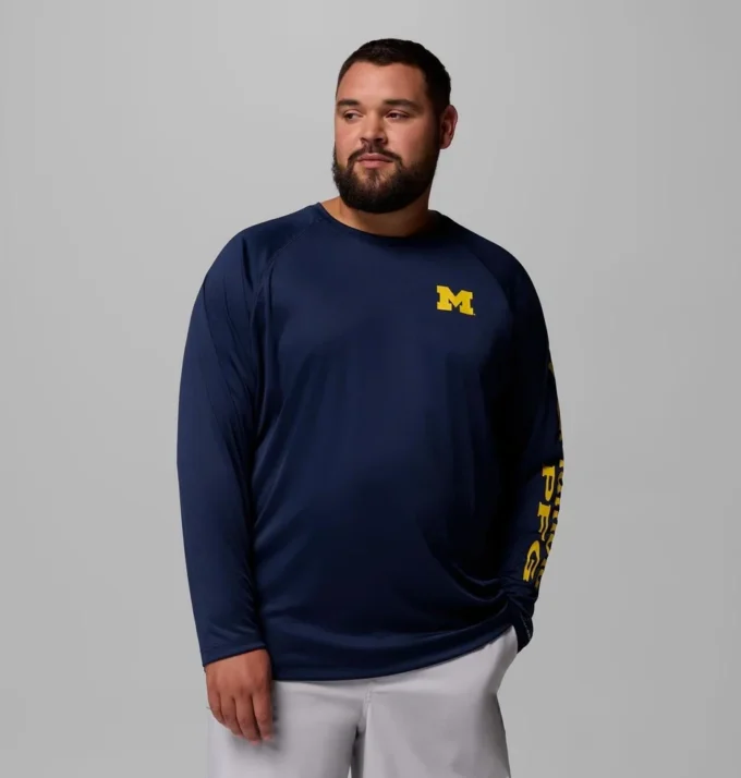 Cămașă cu mâneci lungi pentru bărbați Collegiate PFG Terminal Tackle™ – Mărime mare – Michigan