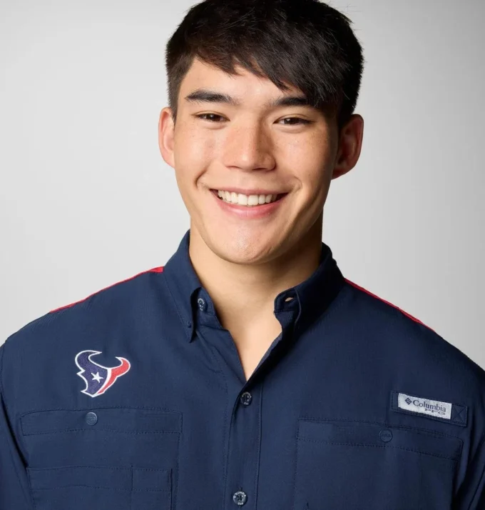 Cămașă cu mâneci scurte PFG Tamiami™ Colorblocked pentru bărbați – Houston Texans